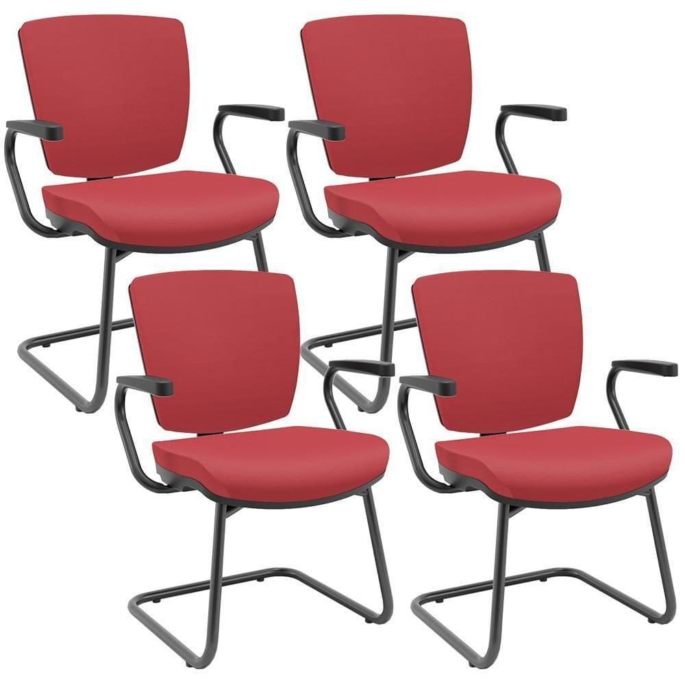 Kit 4 Cadeiras De Escritório Fixa Executiva Office Preto Slim Baixa Flexi P03 VinilVermelho -Lyam