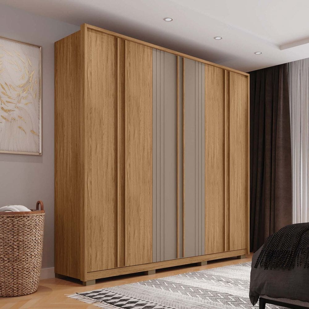 Guarda-roupa Casal Ripado 6 Portas 4 Gavetas e Pés Suburban Espresso Móveis Buriti/Cinza
