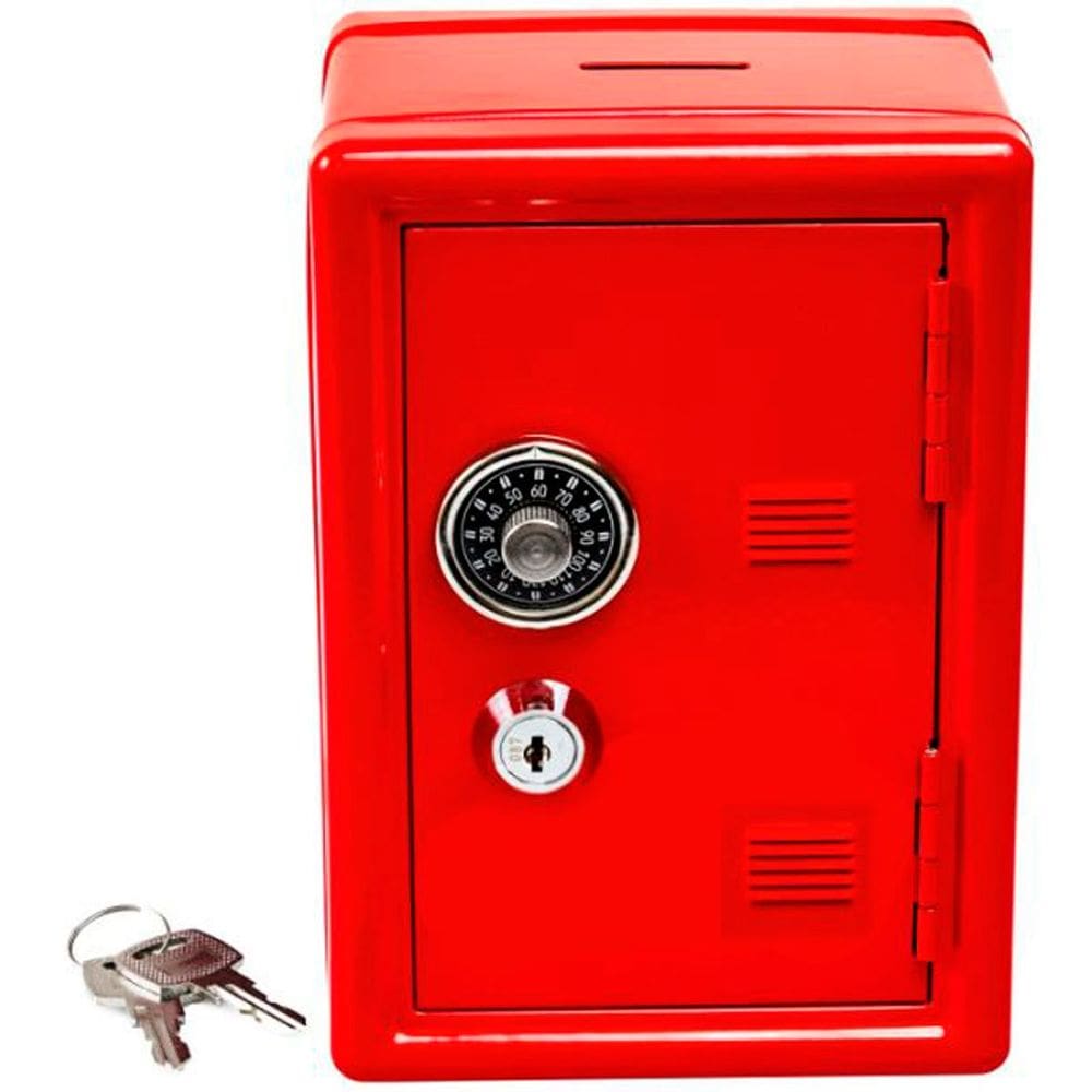 Mini Cofre Mecânico Segredo Chaves Dinheiro Joias Vermelho