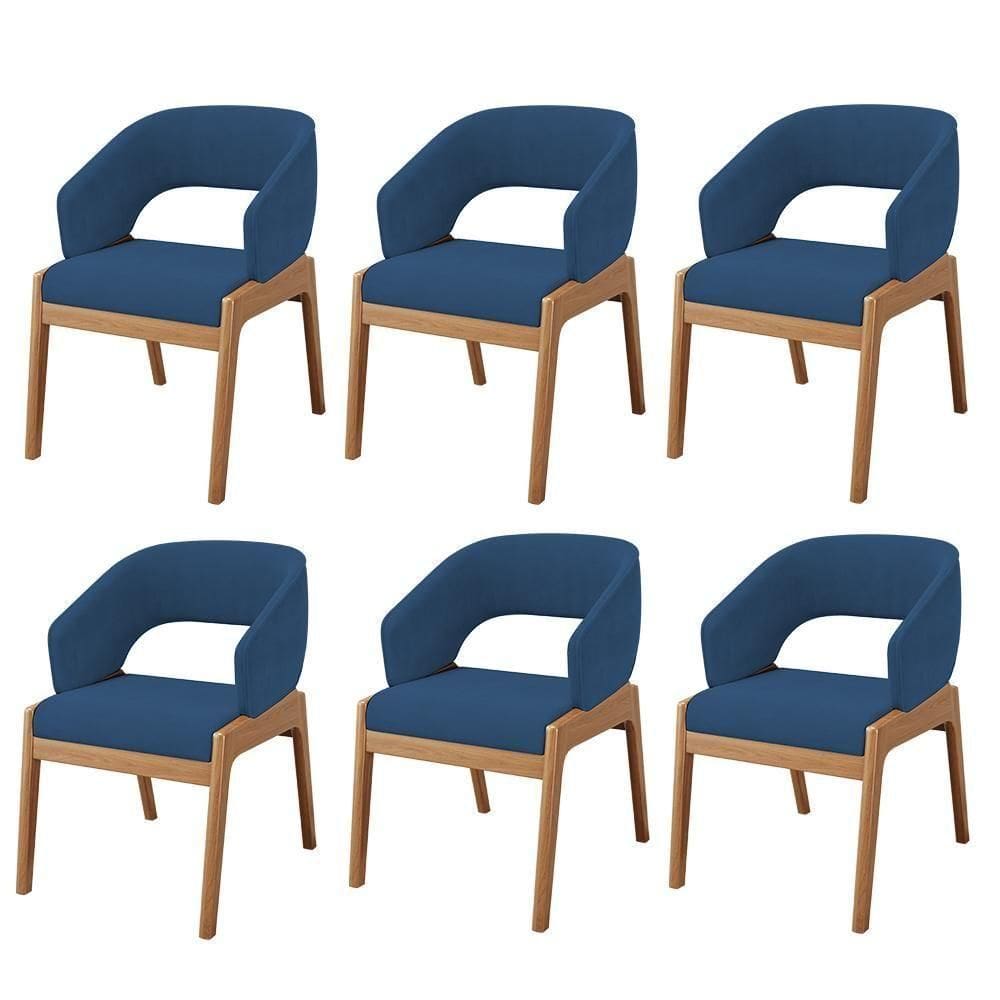 Kit 06 Cadeiras De Jantar E Estar Living Estofada Lince L02 Suede Azul Marinho - Lyam Decor