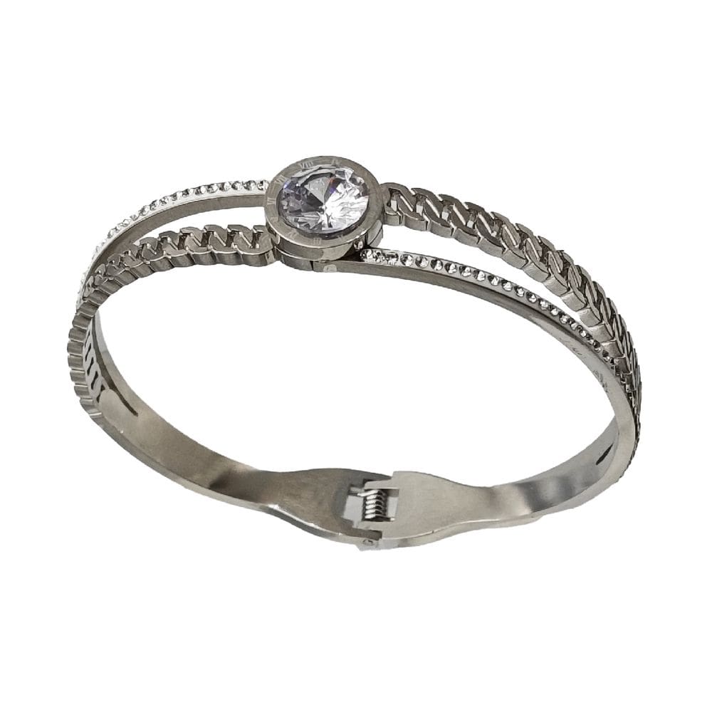 Pulseira Feminina Pedrinha Bracelete Com Strass Em Aço Inoxidável