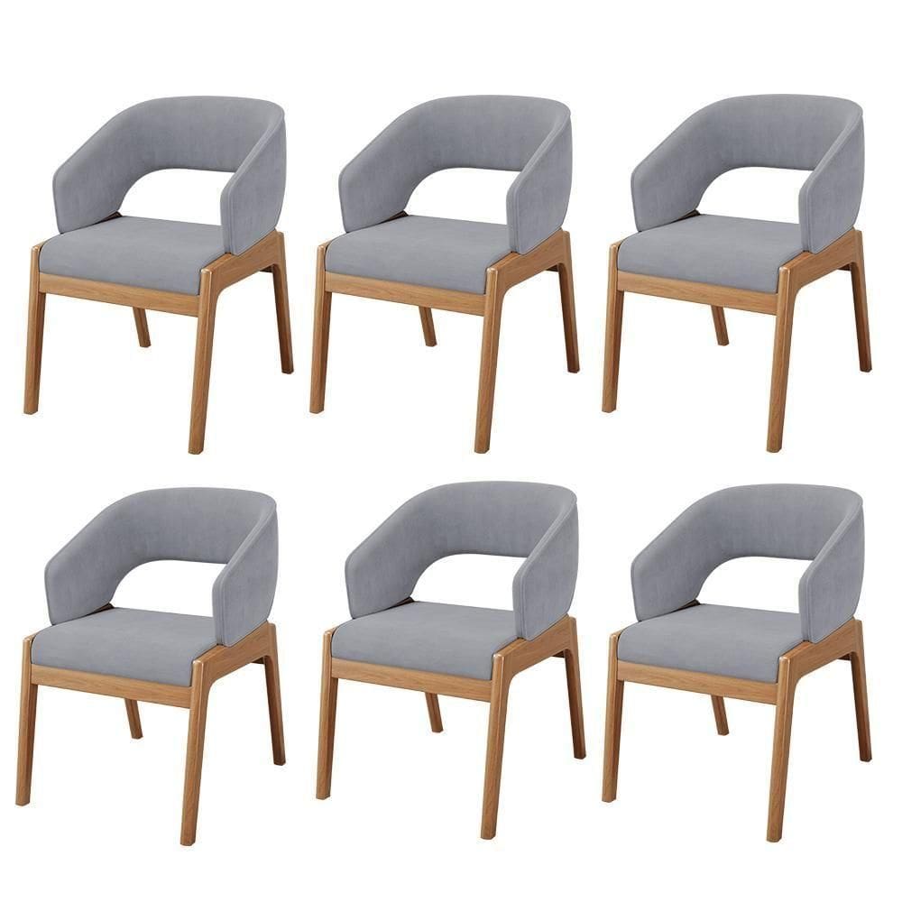 Kit 06 Cadeiras De Jantar E Estar Living Estofada Lince L02 Suede Cinza - Lyam Decor