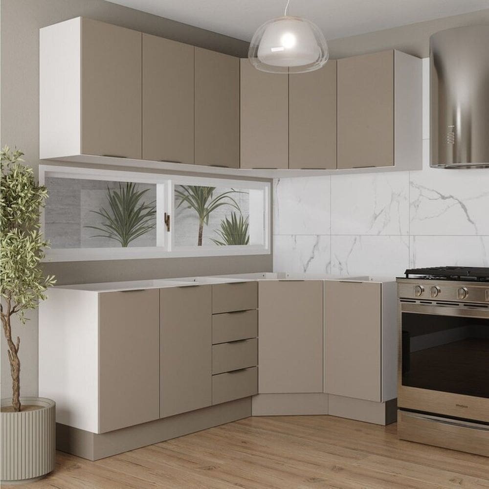 Cozinha Modulada 6 Peças sem Tampo com Rodapé 3 Aéreos e 3 Balcões Ipanema Cabecasa Madeiramadeira Cinza Trama