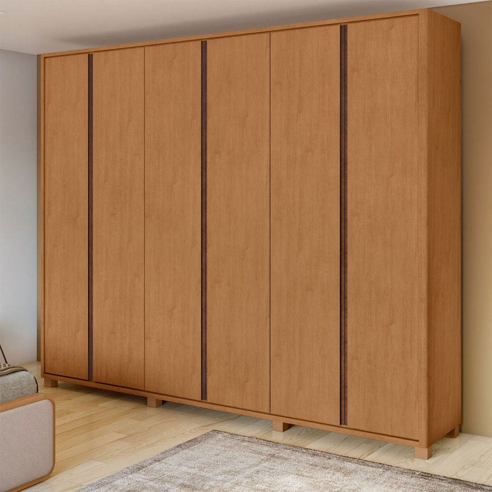 Guarda-Roupa Casal Leder 6 Portas 6 Gavetas Amêndoa Clean - Móveis Lopas