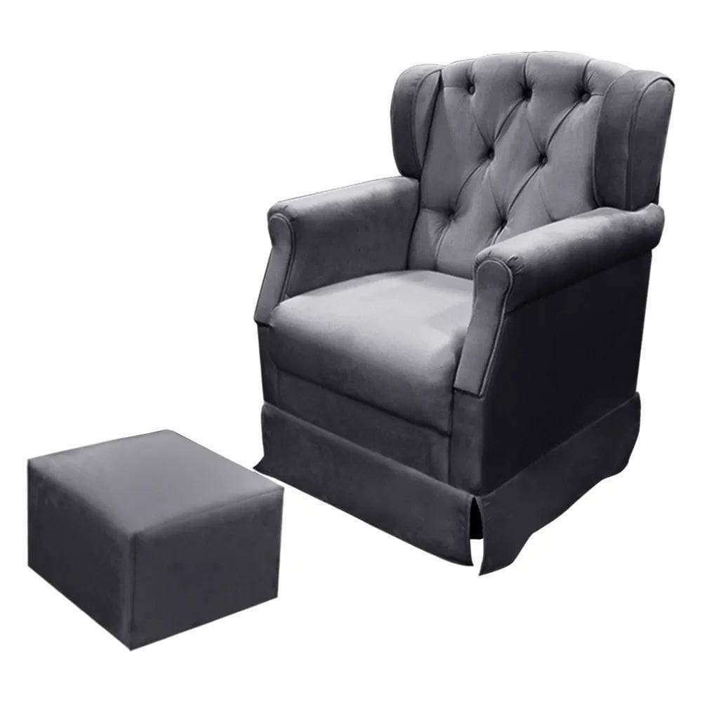 Poltrona Cadeira De Amamentação Balanço E Puff Ternura Suede Star Confort Chumbo