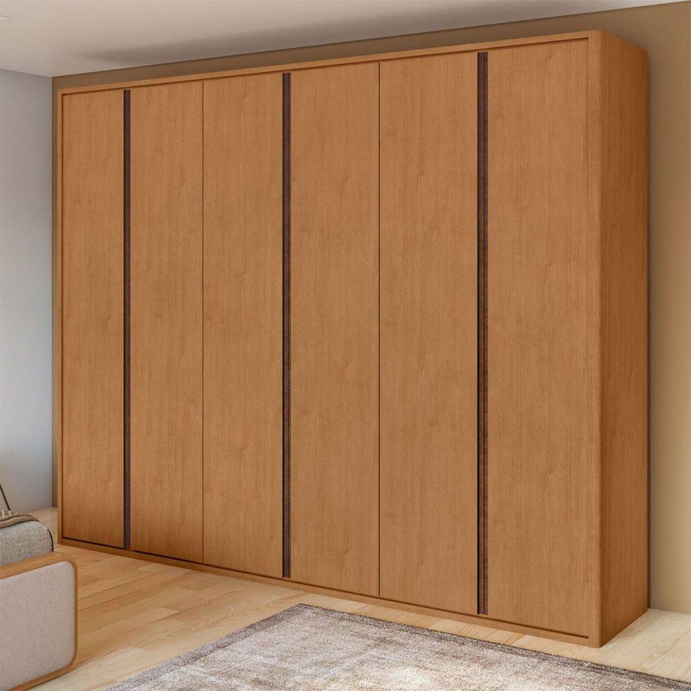 Guarda-Roupa Casal Leder 6 Portas 6 Gavetas Amêndoa Clean 87019.52 - Móveis Lopas