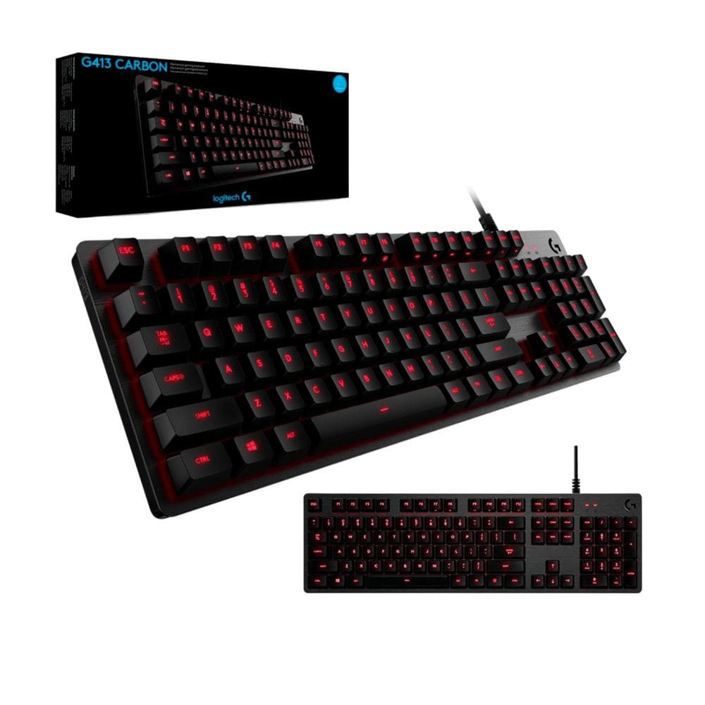 Teclado Mecânico Gamer Logitech G413 Carbon com Layout ABNT2, Iluminação Vermelha, USB Passthrough e Switch Exclusivo Romer-G