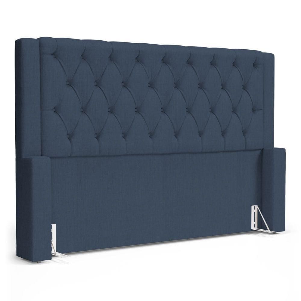 Cabeceira Atena Para Cama Box Casal Padrão 140cm Capitonê Com Frame Linho Azul - Desk Design