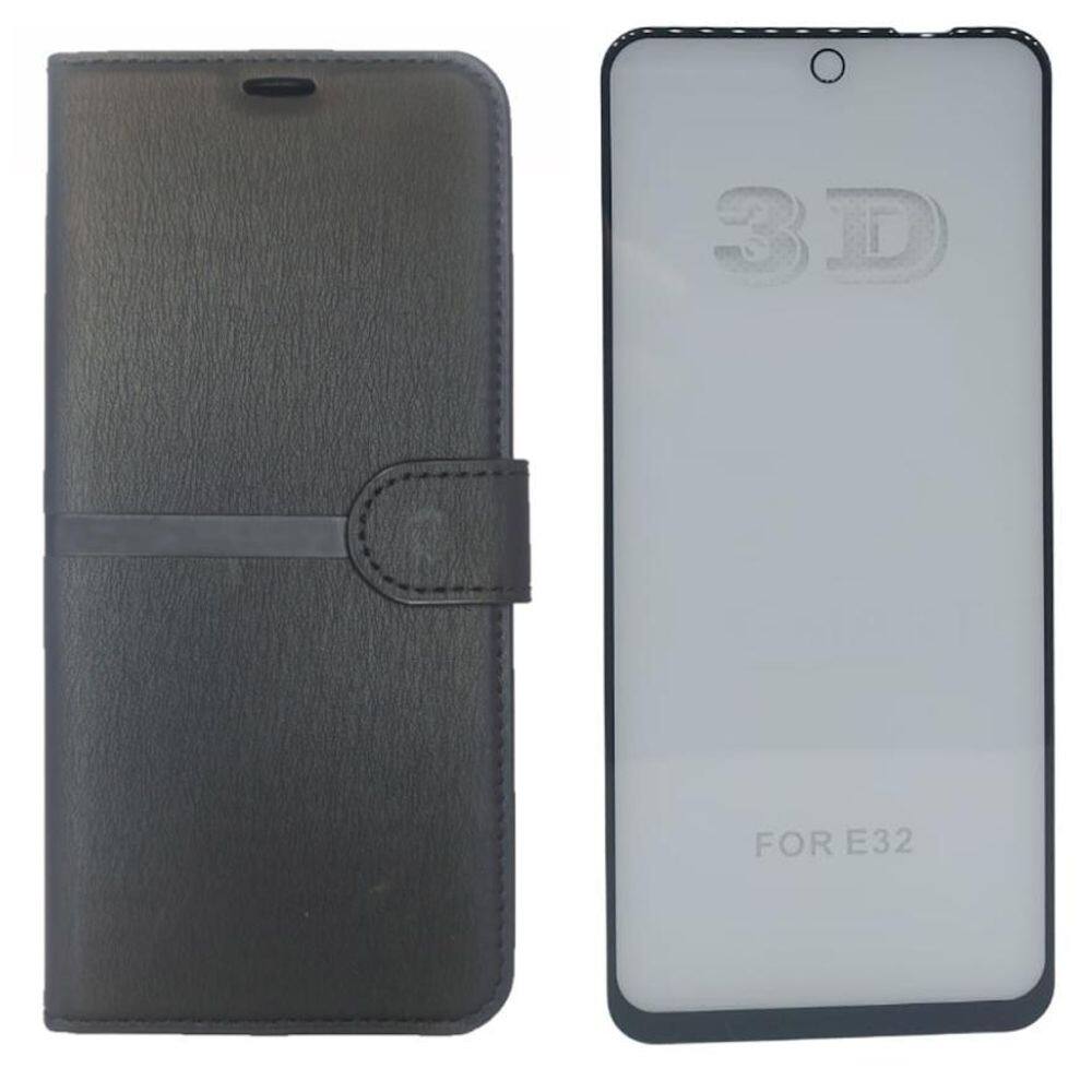 Kit Capa Carteira Compatível Com Motorola E32 + Película 3D