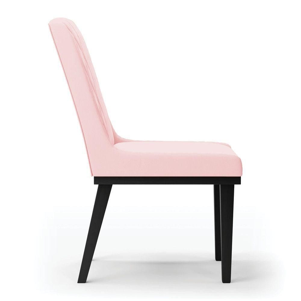 Cadeira Sala De Jantar Base Madeira Preto Kit 6 Sofia Suede D03 - D`rossi Cor Rosa Bebê