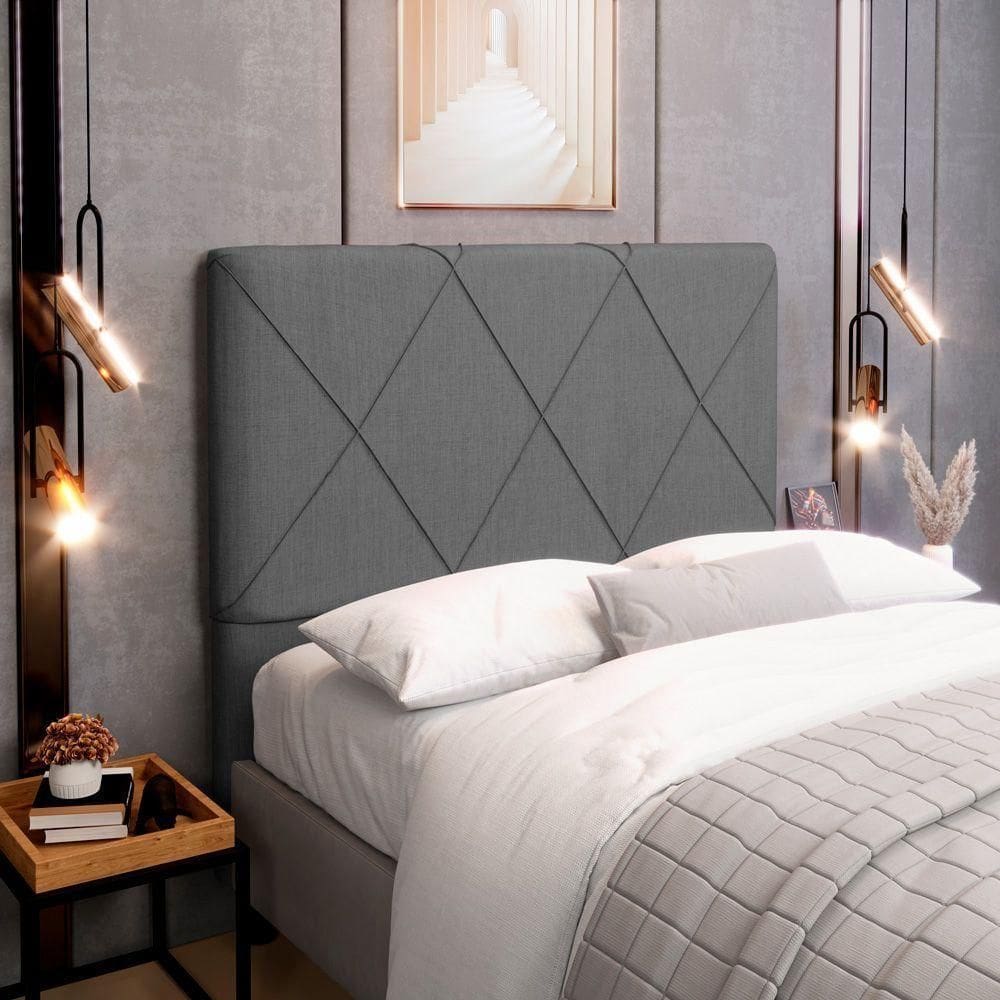 Cabeceira Cama Box Casal King Size Mel 195cm Com Frame Linho Cinza - Desk Design
