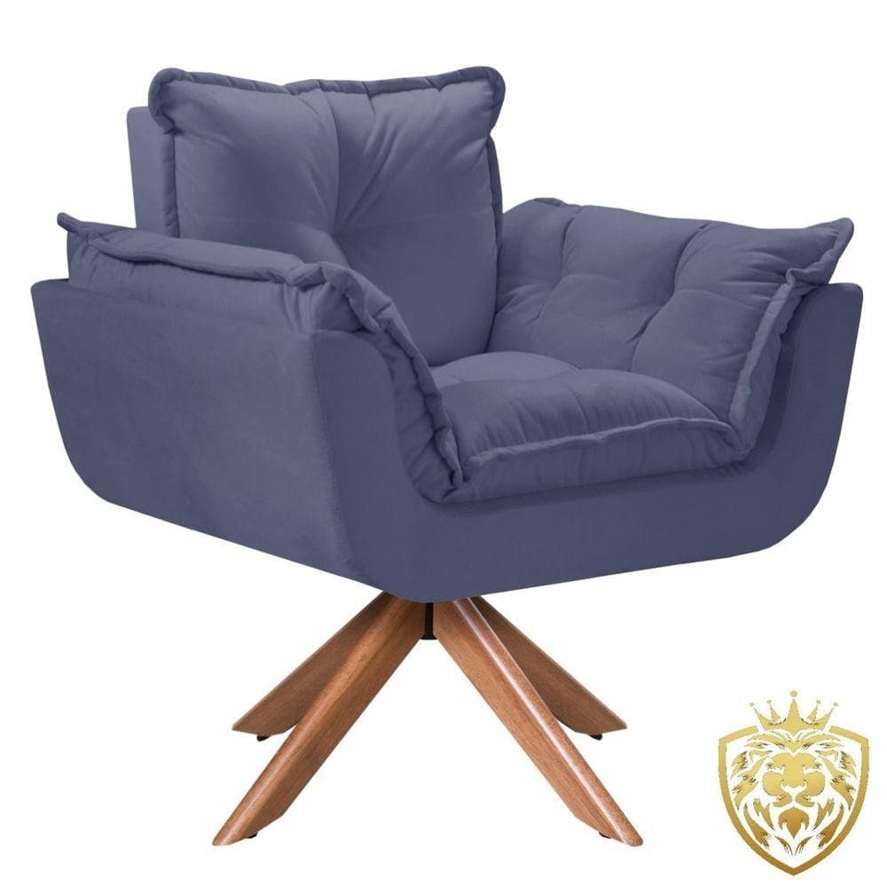 Poltrona Opalla Giratória Madeira Suede