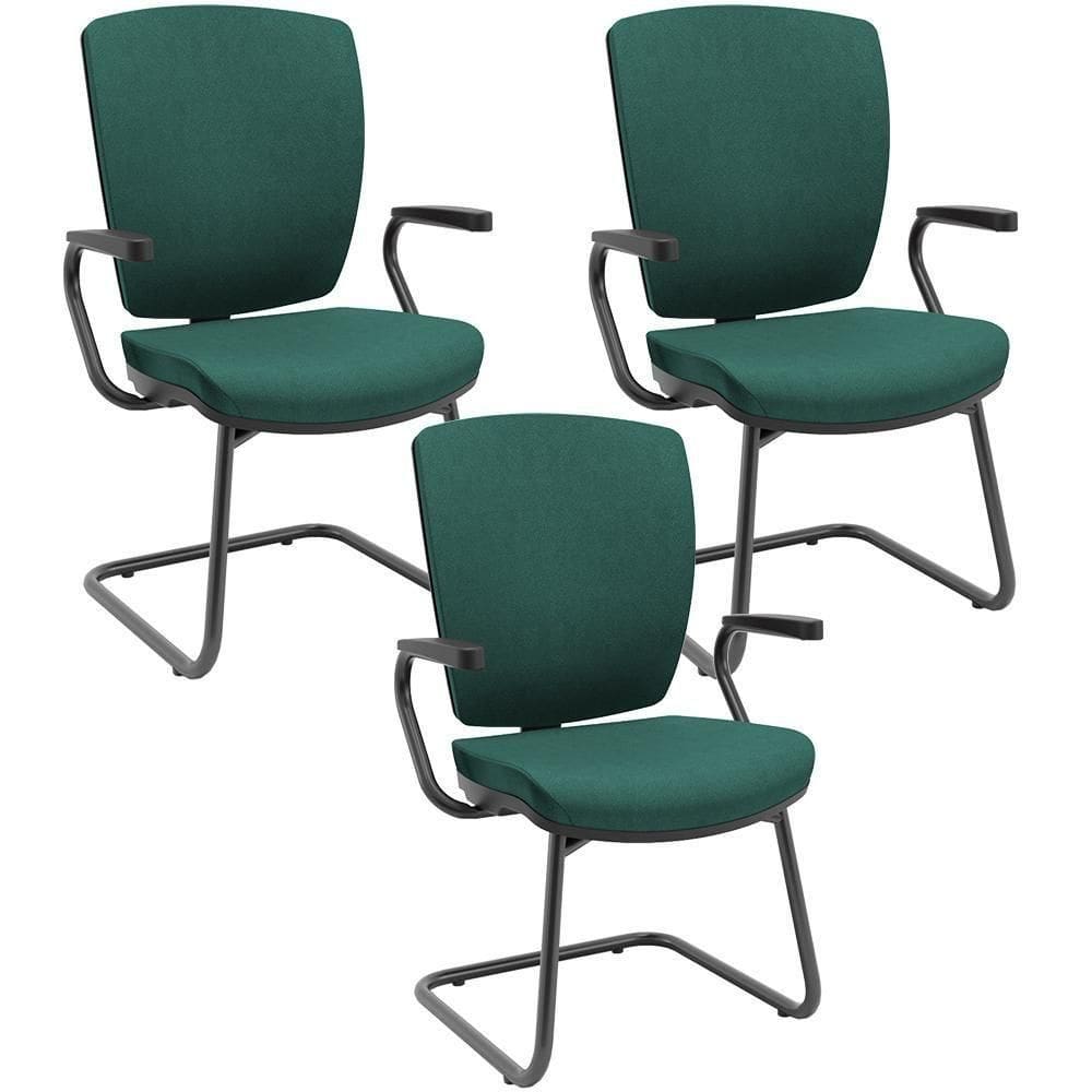 Kit 3 Cadeiras De Escritório Fixa Executiva Office Preto Slim Alta Flexi P03 Poliéster Verde - Lyam
