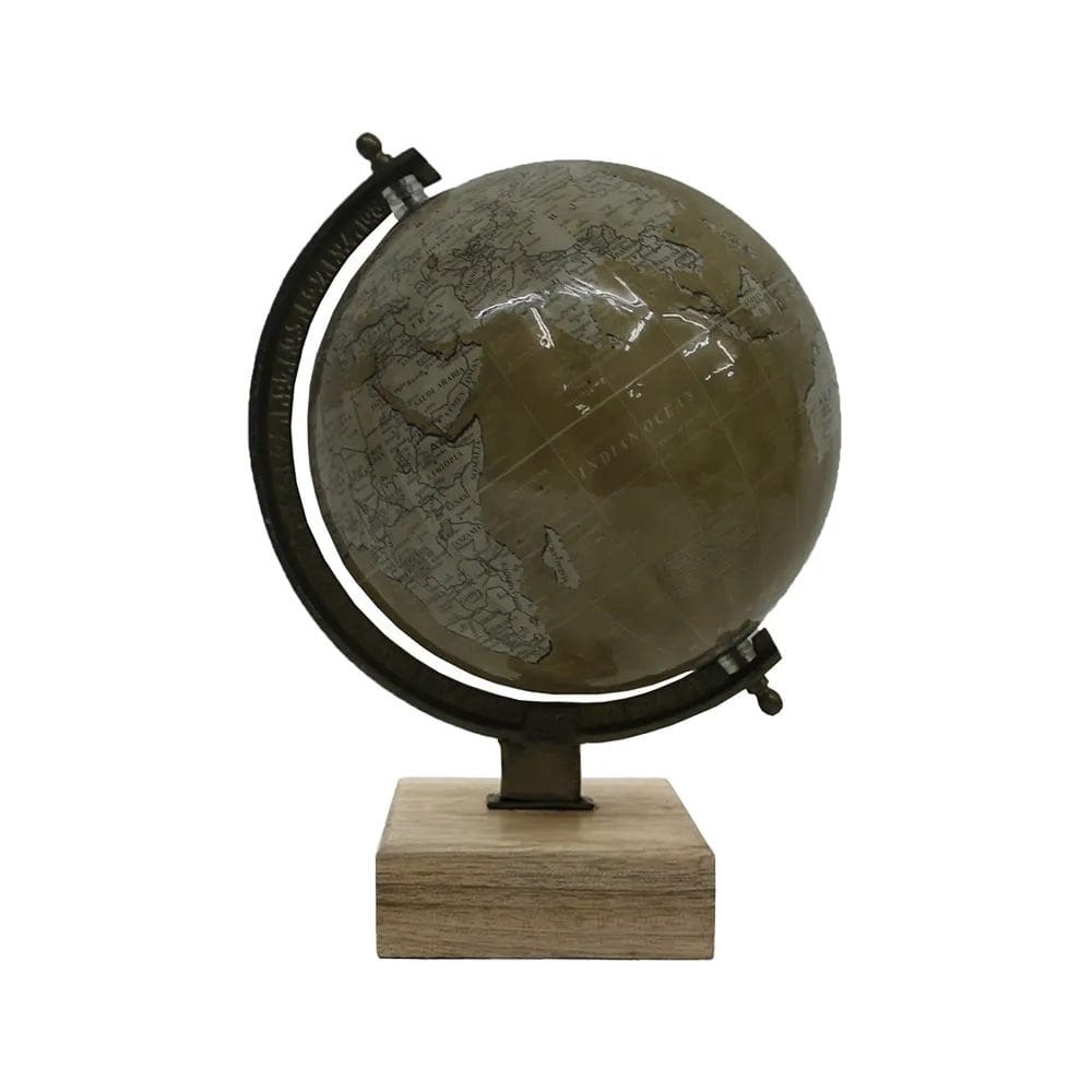 Globo Terrestre Decorativo em Metal e Madeira Dourado 30cm SRY0004 BTC