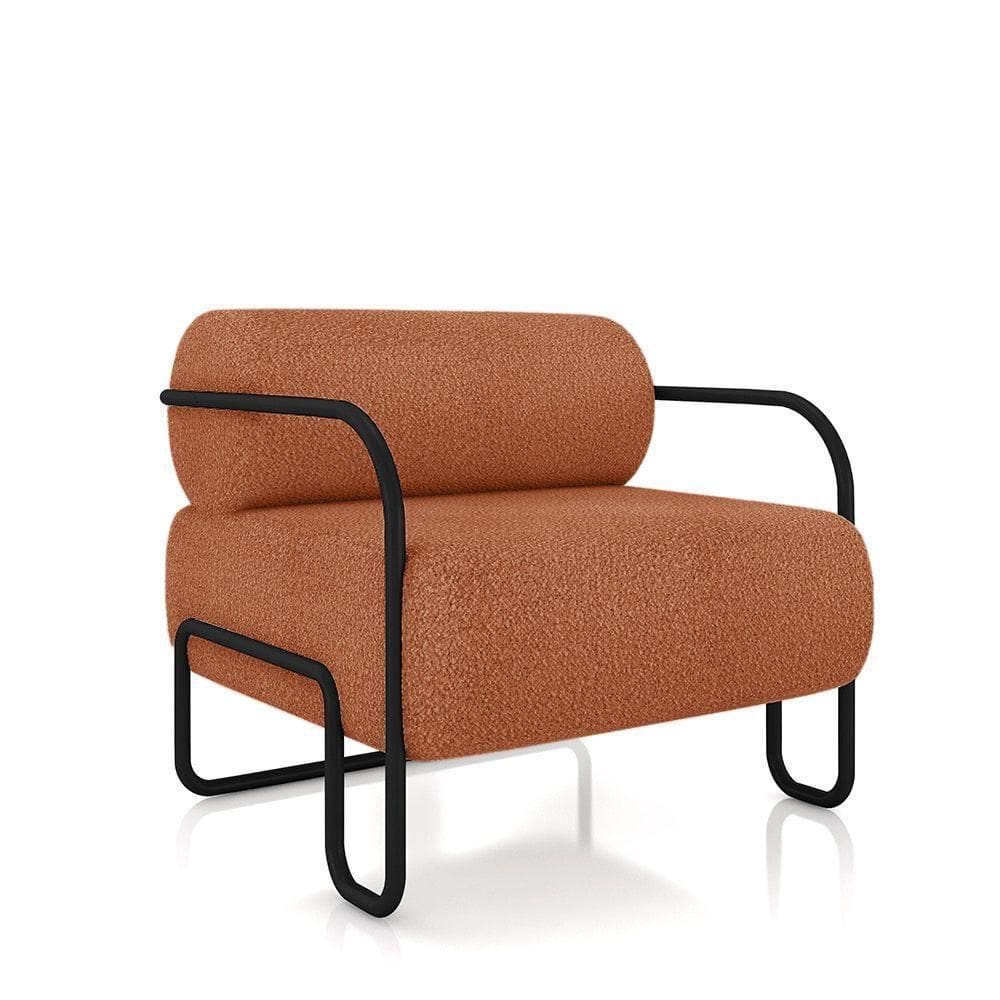Poltrona Sala De Estar Industrial Preto Ameli Bouclê Terra Cota K01 - D`rossi