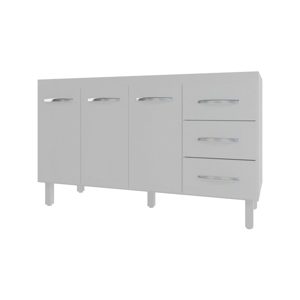 Balcão Armário Cozinha Gabinete Pia de 140 cm Carine com 3 Portas e 3 Gavetas Branco