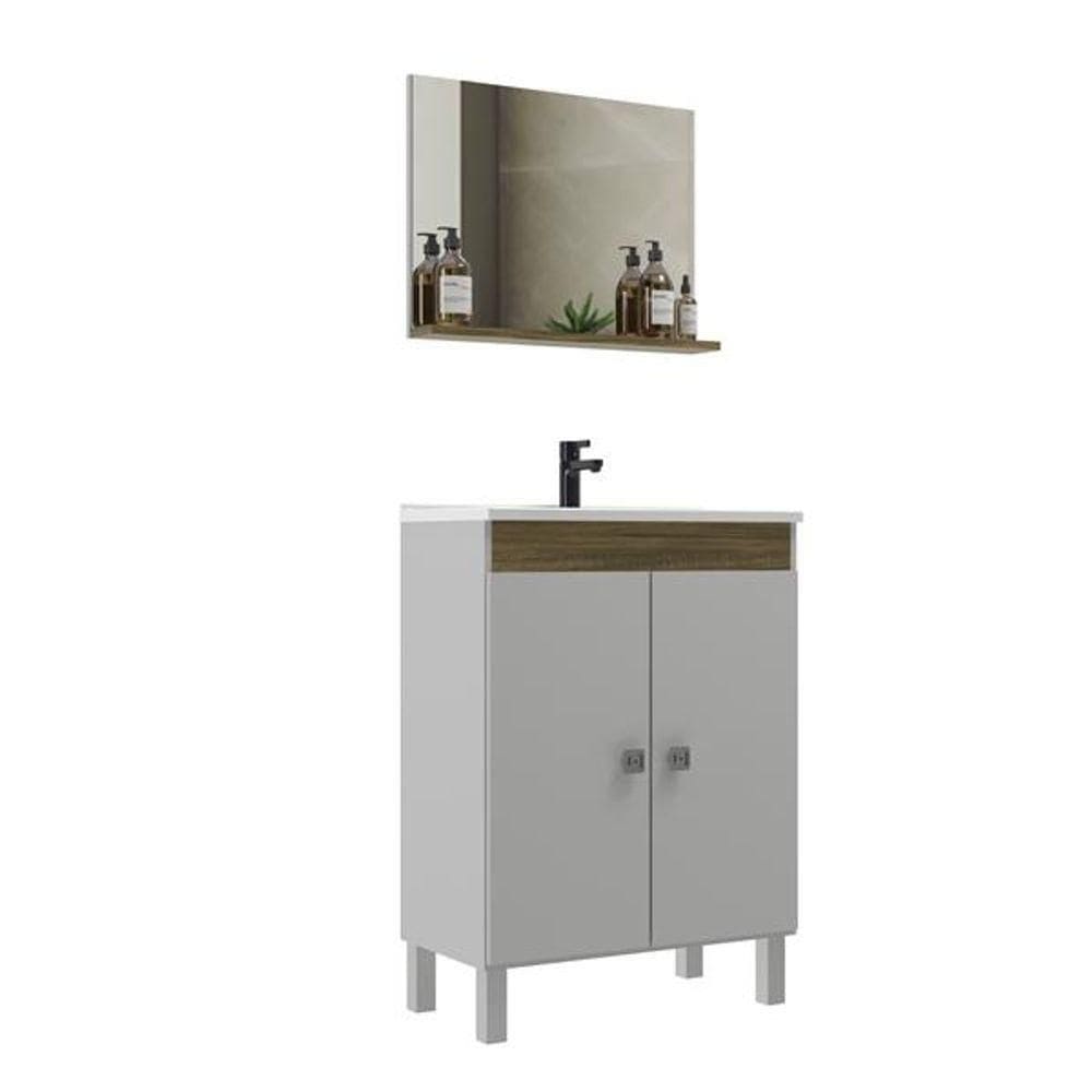 Conjunto Para Banheiro Onix Balcão Com Espelheira 60 Cm - Branco Cartagena Branco Cartagena