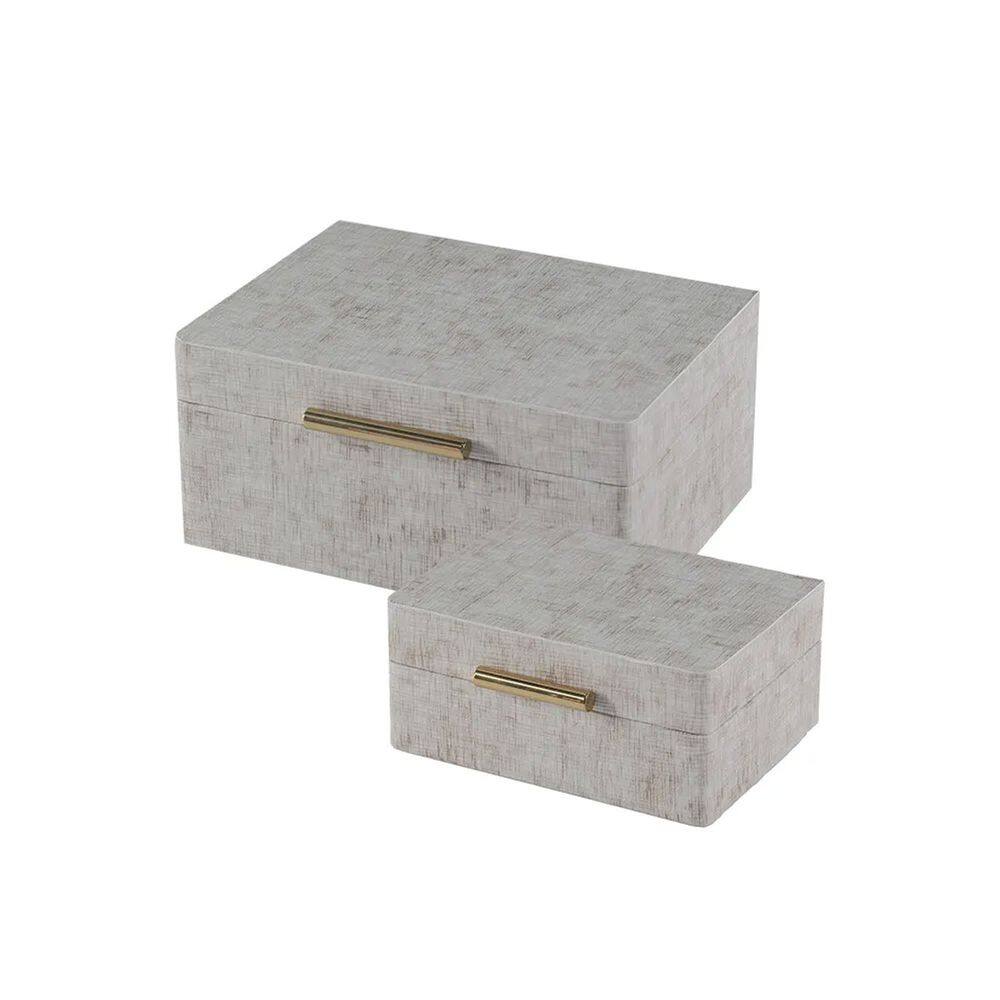 Conjunto 2 Caixas Decorativas Revestidas em Couro Sintético Cinza AH0593 BTC