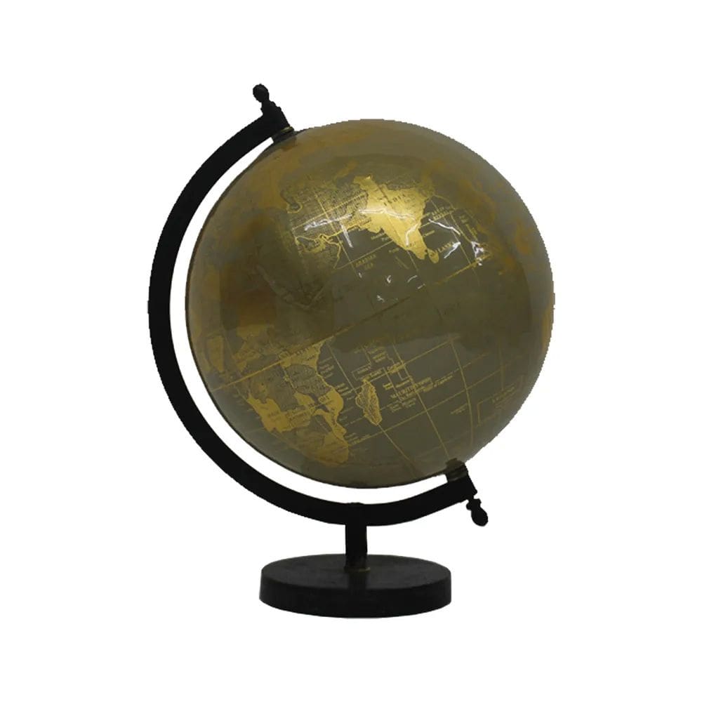 Globo Terrestre Decorativo em Metal e Mármore Dourado e Preto 30cm SRY0003 BTC