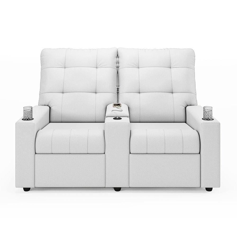 Poltrona Do Papai Reclinável Sala De Cinema 2 Lugares Manual Baú Usb Pu Branco