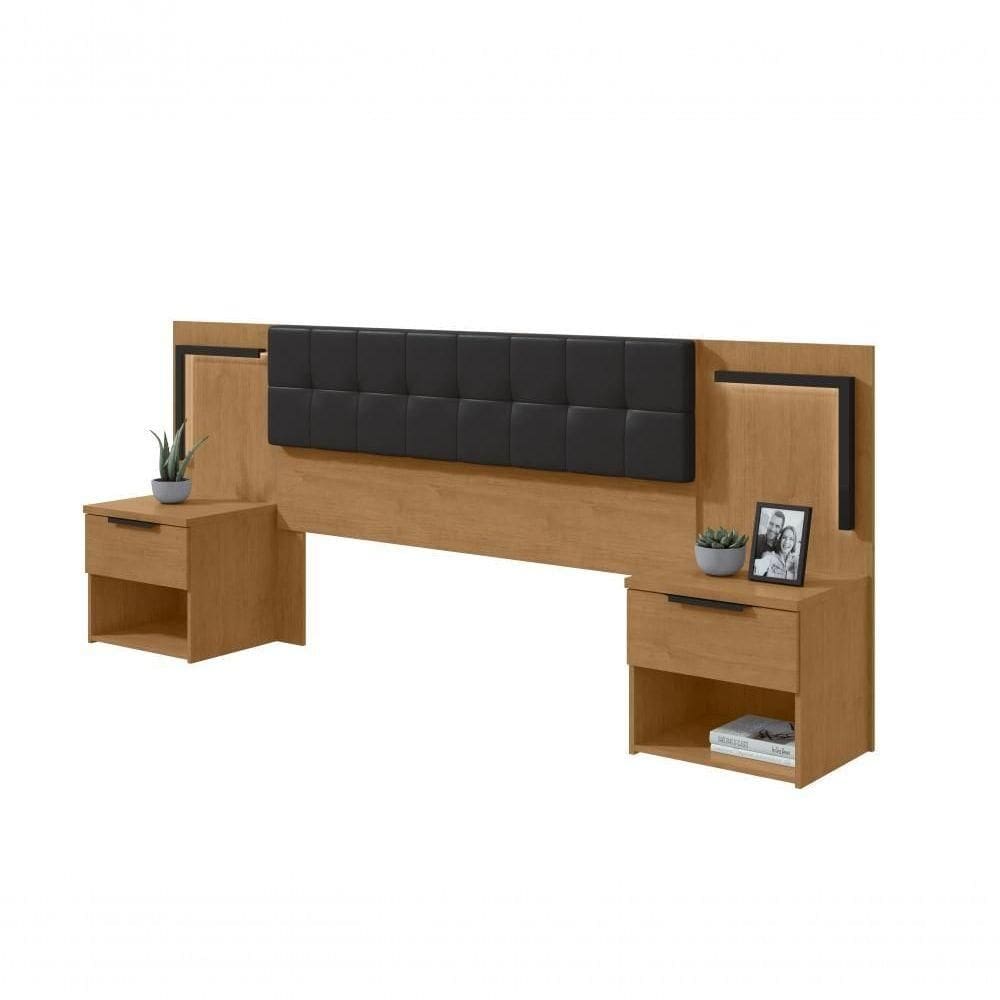 Cabeceira Box Lopas 1,60 Calitan 2023 Tecido Korino Preto S/led Amêndoa Clean/preto Fosco