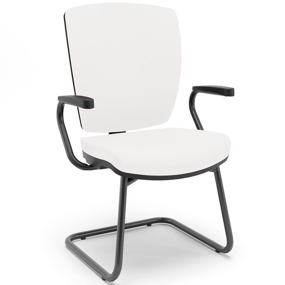 Cadeira De Escritório Fixa Executiva Office Preto Slim Alta Flexi P03 Vinil Branco