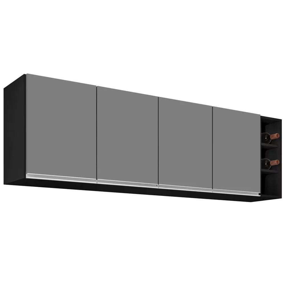 Armário Aéreo Nevada Com Nicho 180cm 4 Portas Preto-cinza - Lumil