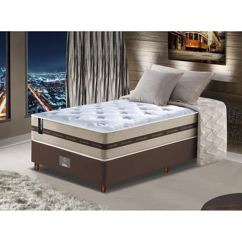 Conjunto Cama Box Solteiro De Molas Ensacadas Cama Inbox Select Basic 88x188x65 Bege