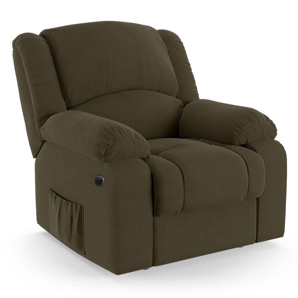 Poltrona Do Papai Reclinável Melim Power Elétrica Massagem Veludo Fh1 - D`rossi Cor Capuccino