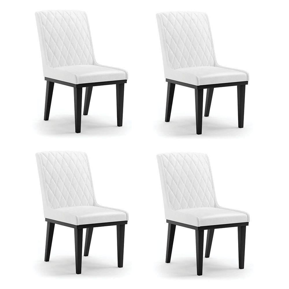 Cadeira Sala De Jantar Base Madeira Preto Kit 4 Sofia Sintético Pu Branco D03 - D`rossi