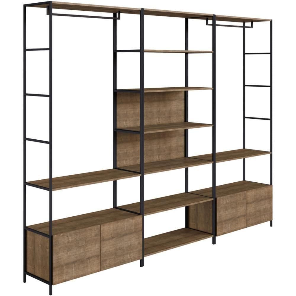 Closet 4 Estantes Industrial Steel Quadra Artesano 270 Cm (largura) Mdp Vermont Estrutura Aço Preto