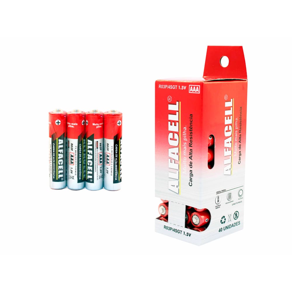 Pilha Alfacell Comum Palito Aaa 1.5V C/4 - Tubo 40