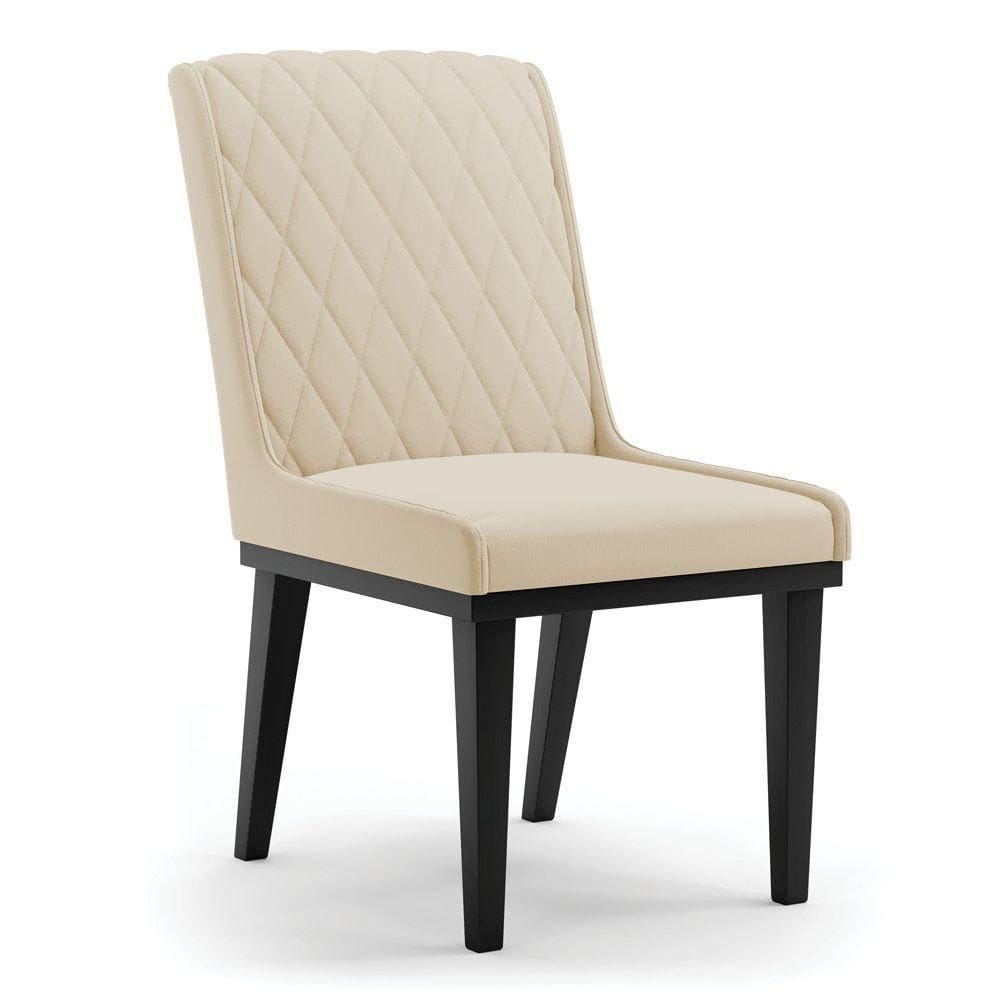 Cadeira Sala De Jantar Base Madeira Preto Sofia Suede Bege D03 - D`rossi