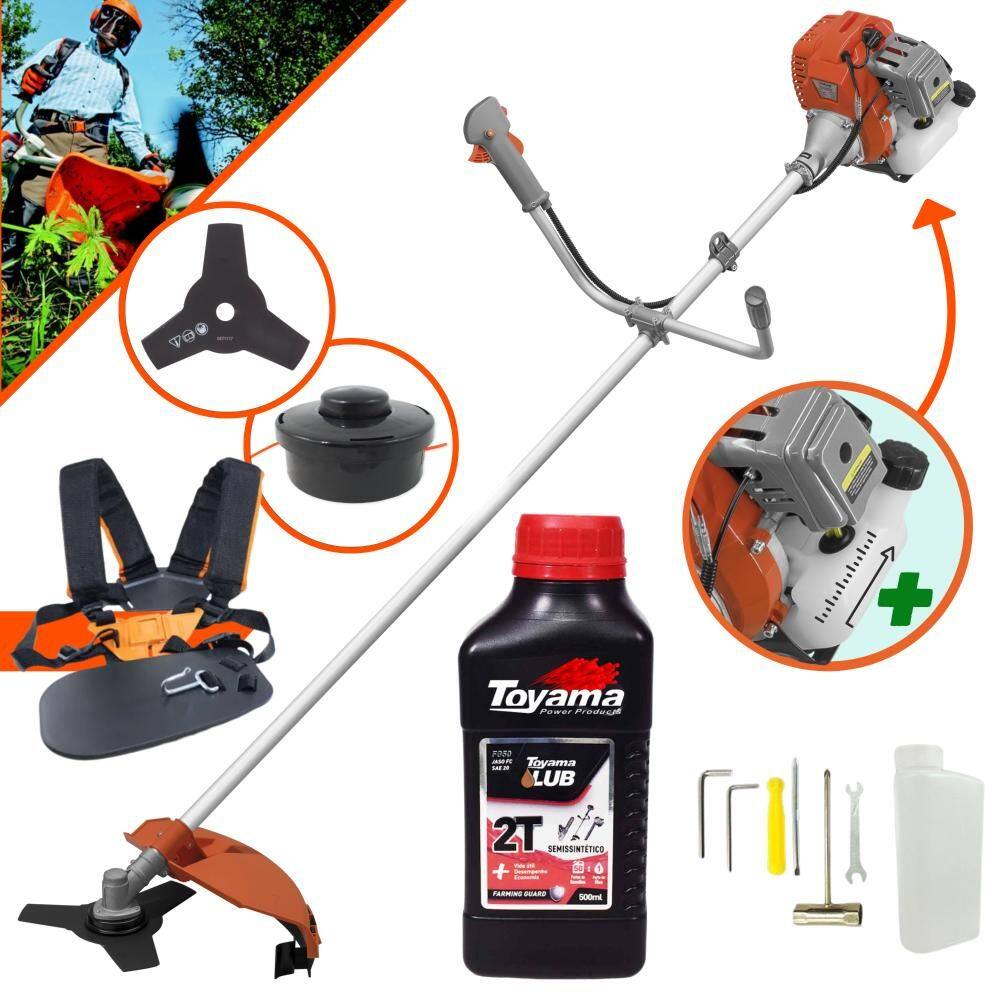 Roçadeira Robusta Á Gasolina Tekna RL520AC-G2 2T 52cc 2HP 13.000RPM Alta Rotação Com Lâmina de Corte 3 Pontas e Cabeçote Nylon + ÓLEO TOYAMA 2T