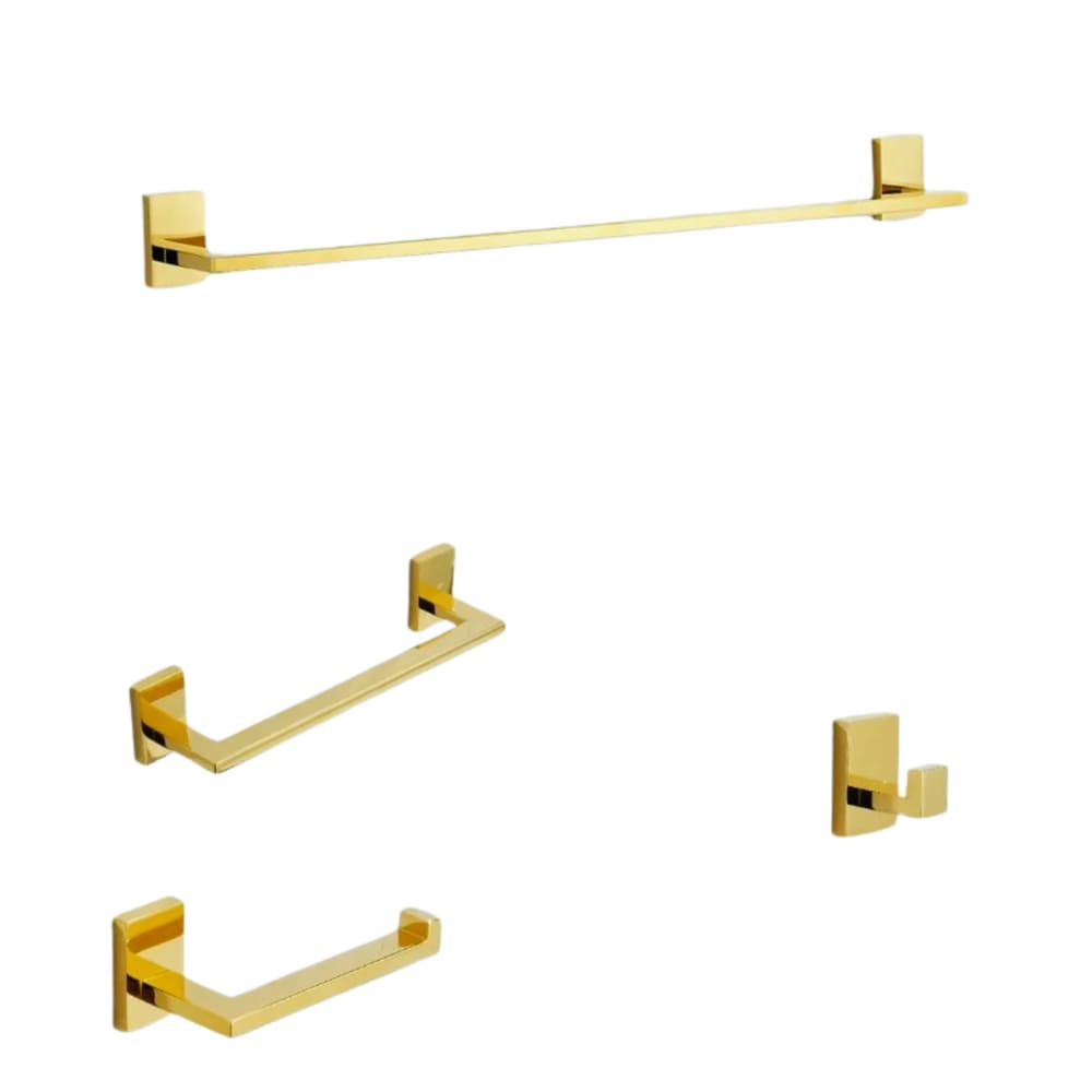 Kit Acessórios 4 Peças Aço Inox Dourado Conjunto De Banheiro