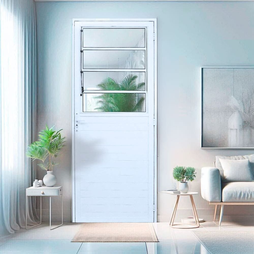 Porta Basculante Lambril Alumínio 2,10 X 90 Lado Direito Branco Hale Esquadrias Branco