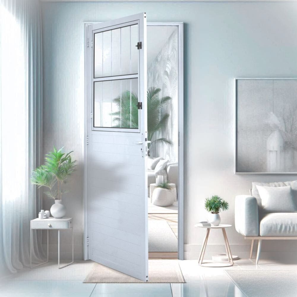 Porta Social Lambril Alumínio 2,10 X 80 Lado Esquerdo Branco Hale Esquadrias Branco