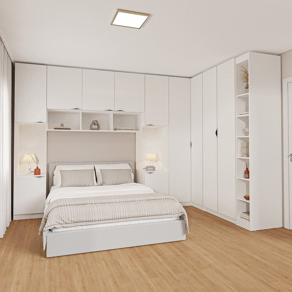 Guarda-roupa Modulado de Canto 11 Portas 7 Peças Hera Cabecasa Madeiramadeira Branco Geada/Preto