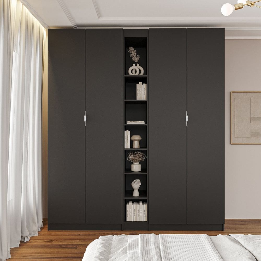 Guarda-roupa Modulado 4 Portas 3 Peças Hera Cabecasa Madeiramadeira Preto/Cinza