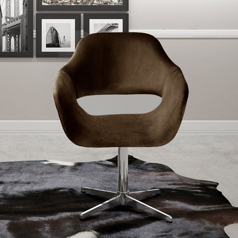 Poltrona Decorativa Zara Pé Giratório de Metal Sala Recepção Marrom