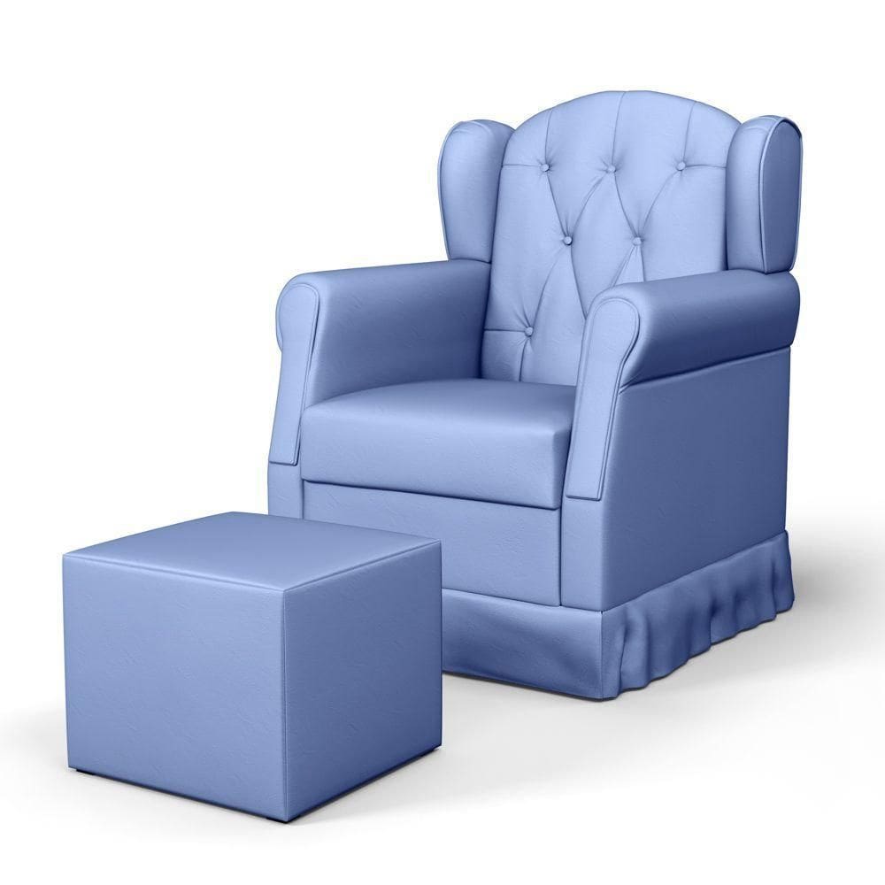 Poltrona De Amamentação Fixa Com Puff Letícia Sintético Azul