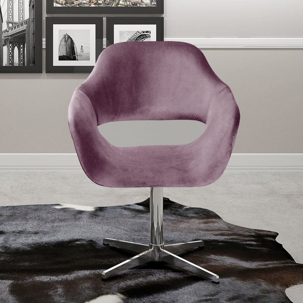 Poltrona Decorativa Zara Pé Giratório de Metal Sala Recepção Roxo
