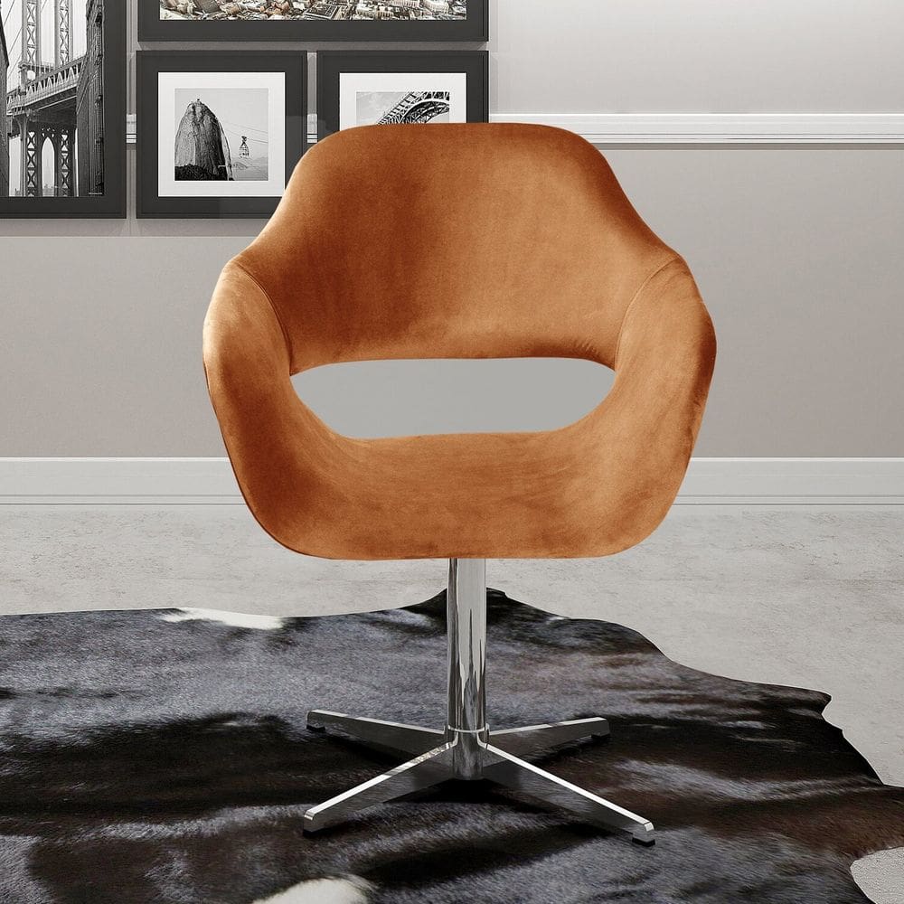 Poltrona Decorativa Zara Pé Giratório de Metal Sala Recepção Terracota