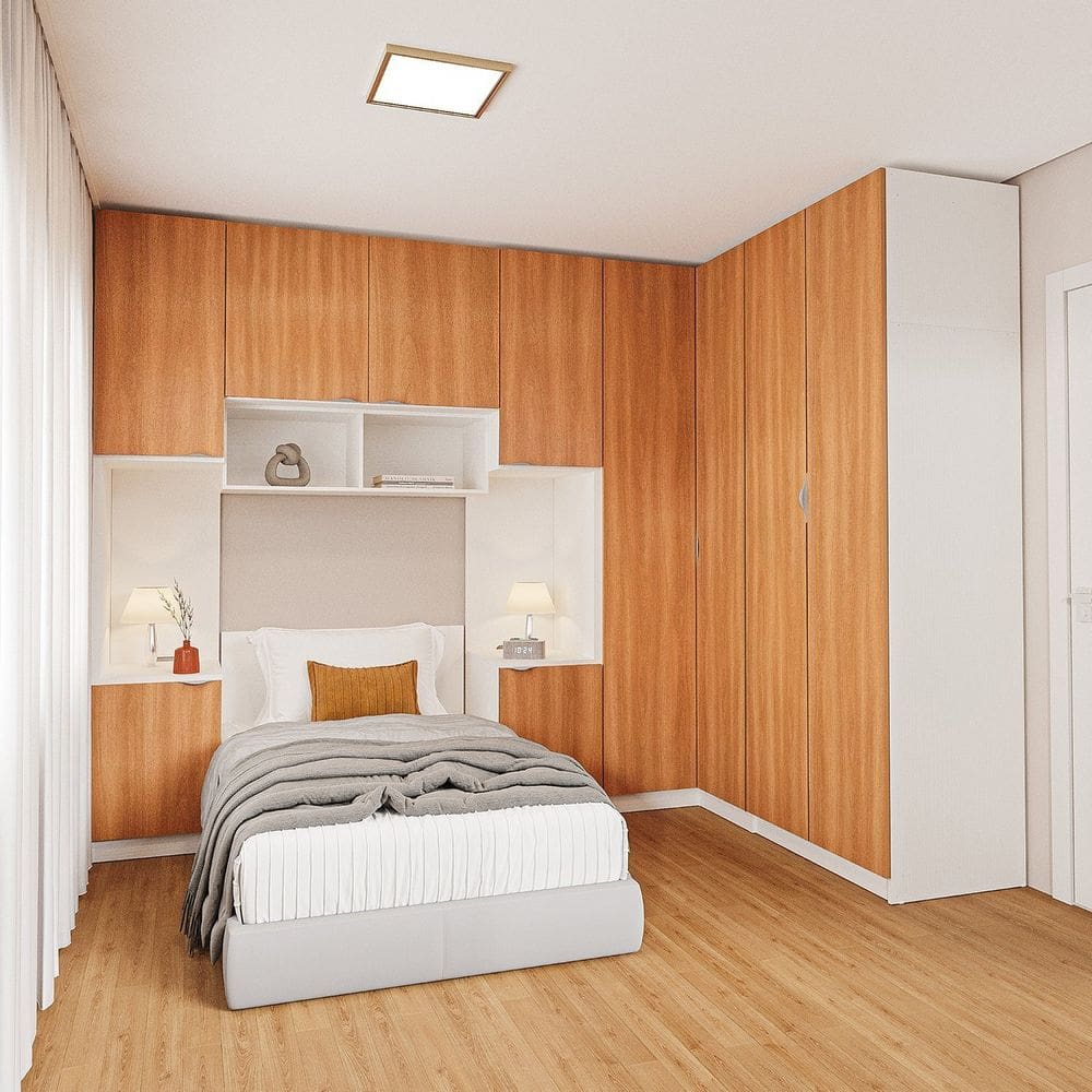 Guarda-roupa Modulado de Canto 10 Portas 6 Peças Hera Cabecasa Madeiramadeira Branco Geada/Louro/Cinza
