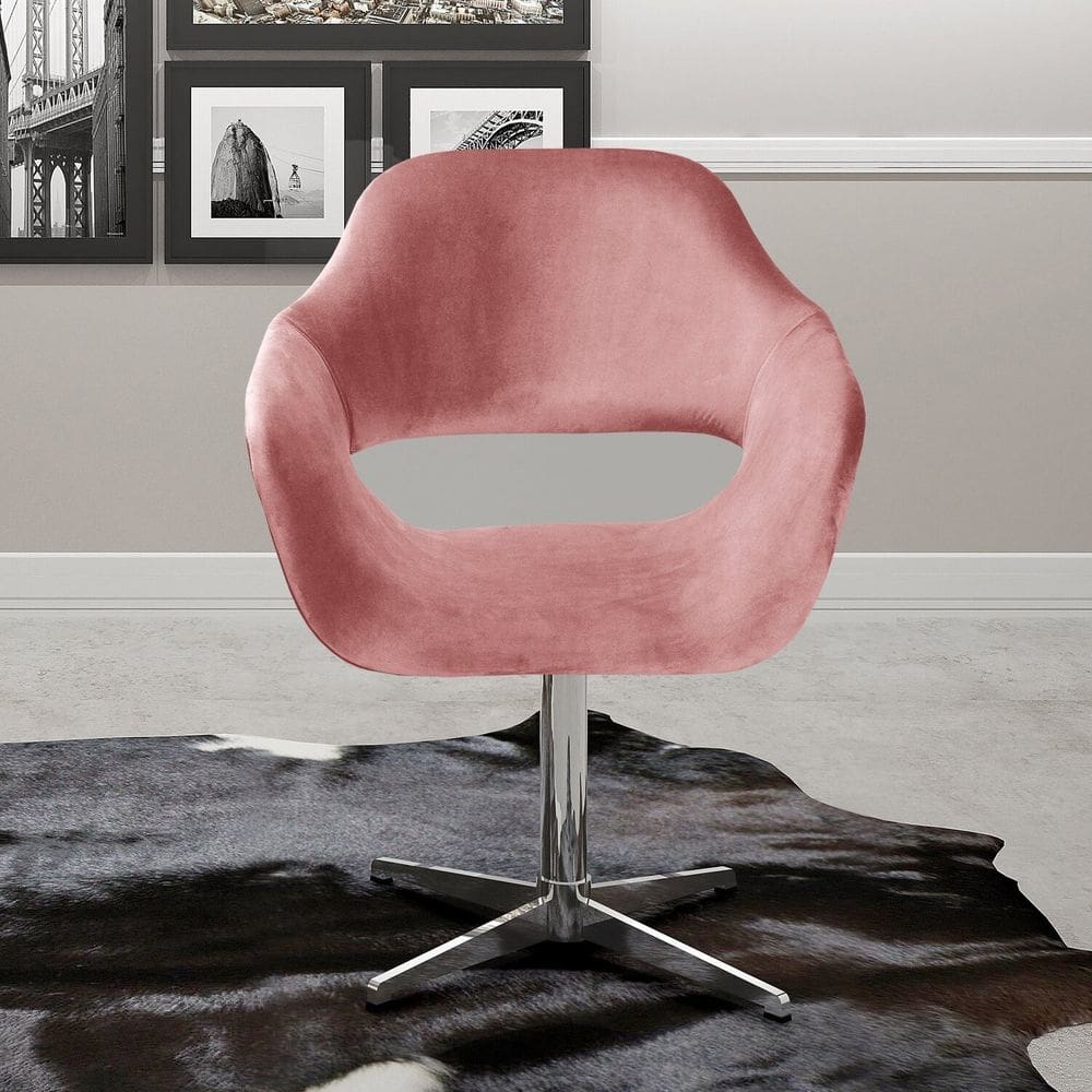 Poltrona Decorativa Zara Pé Giratório de Metal Sala Recepção Rose