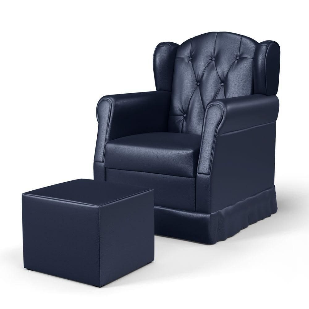 Poltrona De Amamentação Fixa Com Puff Letícia Sintético Azul Marinho