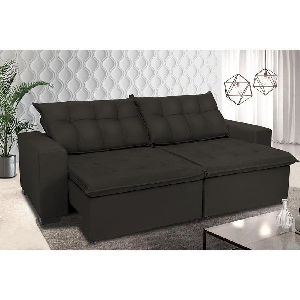 Sofá Retrátil E Reclinavel Oklahoma 2,02 Mts Com Molas E Pillow No Assento Tecido Suede Café