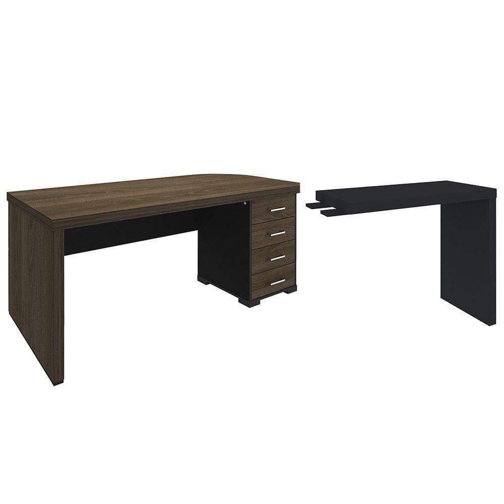 Mesa Para Escritório 4 Gavetas Lado Direito E Mesa Auxiliar Corp A06 Charuto-preto - Mpozenato
