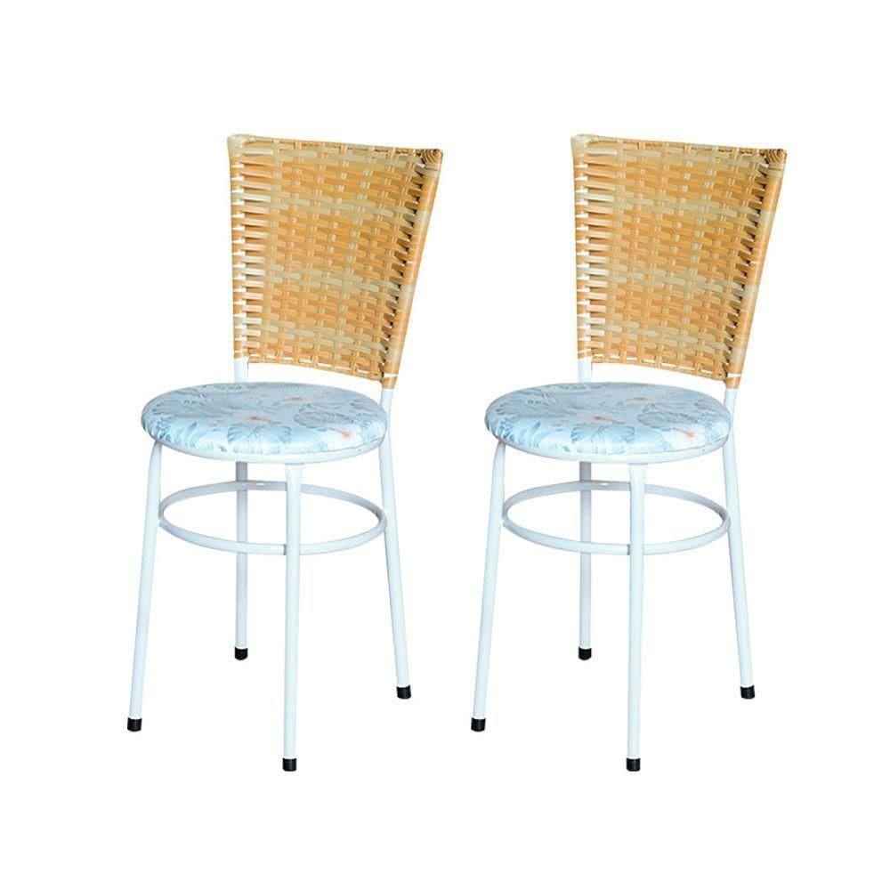 2 Cadeiras Para Cozinha Branca Hawai Palha Assento Floral Cor:floral Gelo