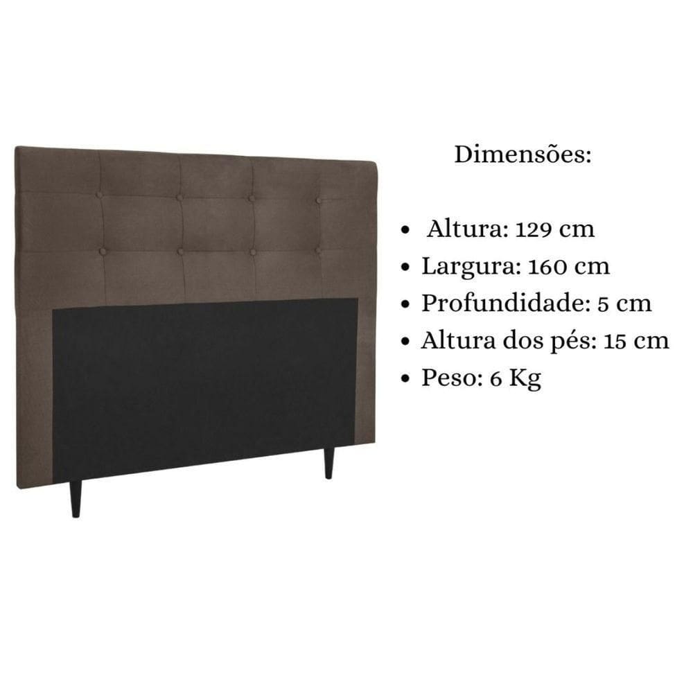 Cabeceira Estofada Cama Box Queen 160 Cm Helena Suede Marrom